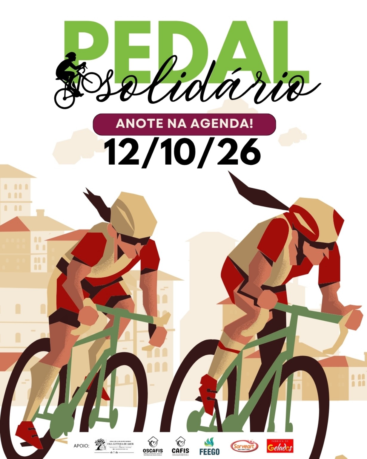 Arte do Pedal Solidário 2026, com ciclistas ilustrados